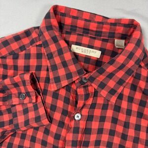 Burberry Brit Mens M Red Black Gingham Check Button Down Shirt Luxury Preppy